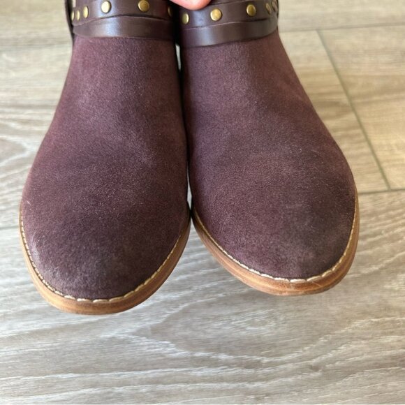 CLARKS Somerset Breccan Purple  Suede Studded Ankle Strap Booties - Picture 6 of 14